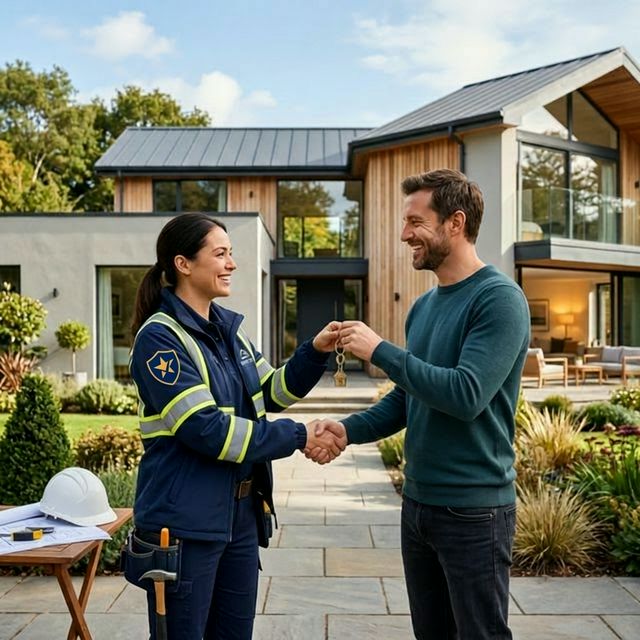 Tradesperson Shaking Hands with Homeowner